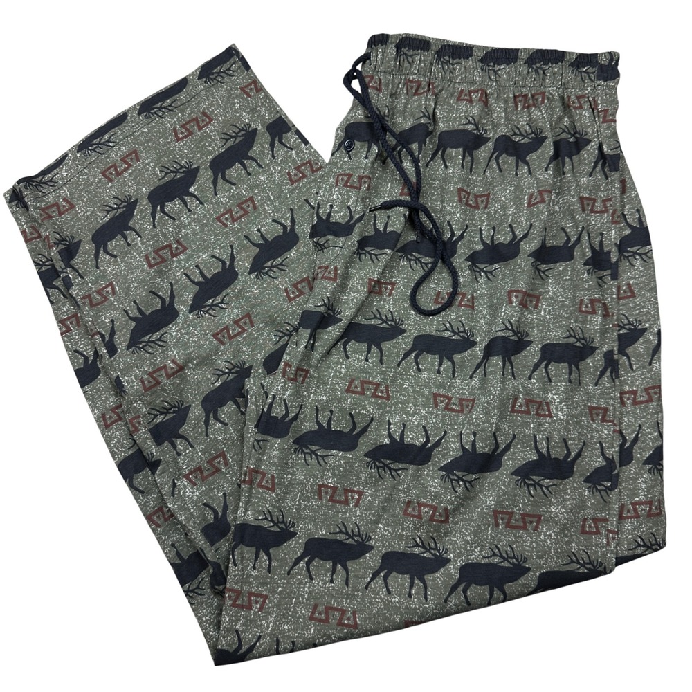 Vintage Mens XL Elk Print Pajama Pants Outdoor Western Sleep Bottoms Drawstring
